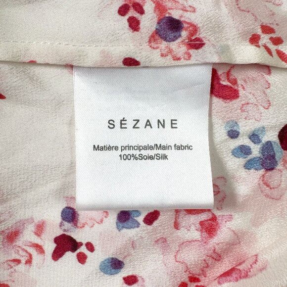 Sezane Floral Silk Blouse Shirt Sz 6/8 Asymmetrical Ballet Pink Button Up Boho - Picture 6 of 8